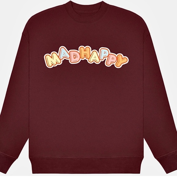 MADHAPPY Crush Universal Crewneck in Port Candy Block Letters | Wine | NEW/NWT♥️ - Picture 1 of 11